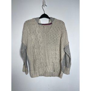 Free people cable knit hooded sweater white and grey size small